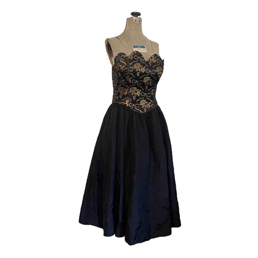 Vintage Gunne Sax Black Gold 80s Corset Dress